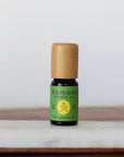 Bergamot pure essential oil in 10 mL bottle with bamboo wood top.