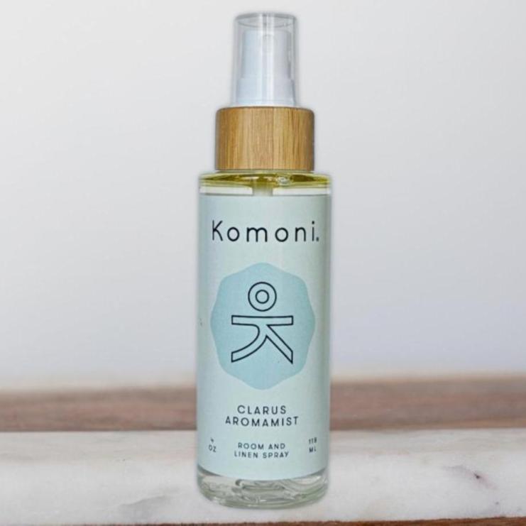 4 oz. spray bottle of Clarus Aromamist combines with Eucalyptus, Grapefruit, Lavender, and Rosemary essential oils.