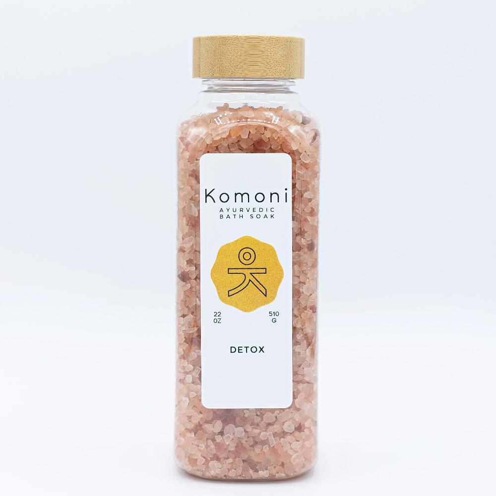 18 oz. bottle of Detox bath soak, handcrafted with Himalayan Salt - rich in trace elements to reduce stress, promote better sleep and overall wellness - features our soothing Detox Ayurvedic Blend of 100% pure essential oils for a soothing, spa-like experience.