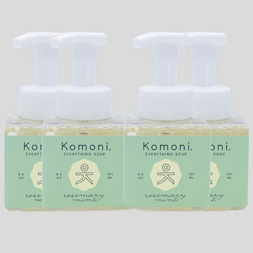 Four 8.5 oz square foaming pump bottle sof Rosemary-Mint essential oil all-in-one Everything Soap. 