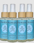 Four 2 oz. spray bottles of Protect E3 rated hand sanitizer with moisturizing hempseed and essential oils.