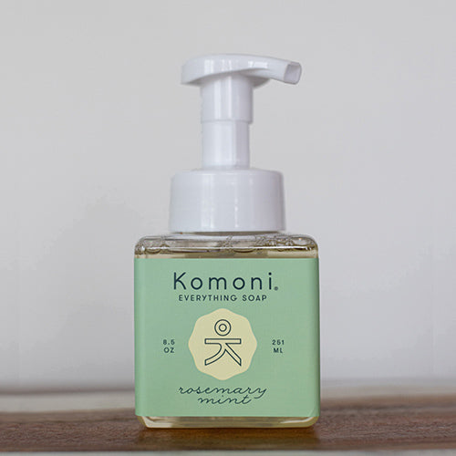 8.5 oz square foaming pump bottle of Rosemary-Mint essential oil all-in-one Everything Soap. 