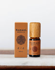 A 10ml vial of Clove pure essential oil with attractive bamboo wood top next to box packaging.