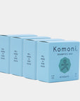 4 pastel blue boxes of HYDRATE concentrated eco-friendly essential oil shampoo bars. 