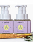 4-Pack of light-purple, 8.5 oz. foaming pump bottles of lavender essential oil all-in-one everything soap.