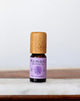 A 10ml vial of Lavender pure essential oil with attractive bamboo wood top.