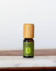 A 10ml vial of Lemongrass pure essential oil with attractive bamboo wood top.