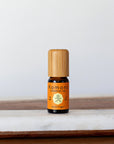 A 10ml vial of Orange pure essential oil with attractive bamboo wood top.