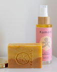 Patchouli Face and Body Bar Soap shown with Sofia Aromamist pure essential oil mist sprayer.