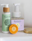 Restore body lotion, Lavender everything soap, and pocket-sized tine of UPLIFT everything lip & skin salve.