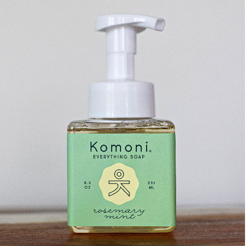 8.5 oz square foaming pump bottle of Rosemary-Mint essential oil all-in-one Everything Soap. 