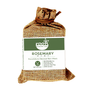 Rosemary Mint FACE & BODY CLEANSER BAR (VEGAN) + Mesh Scrub